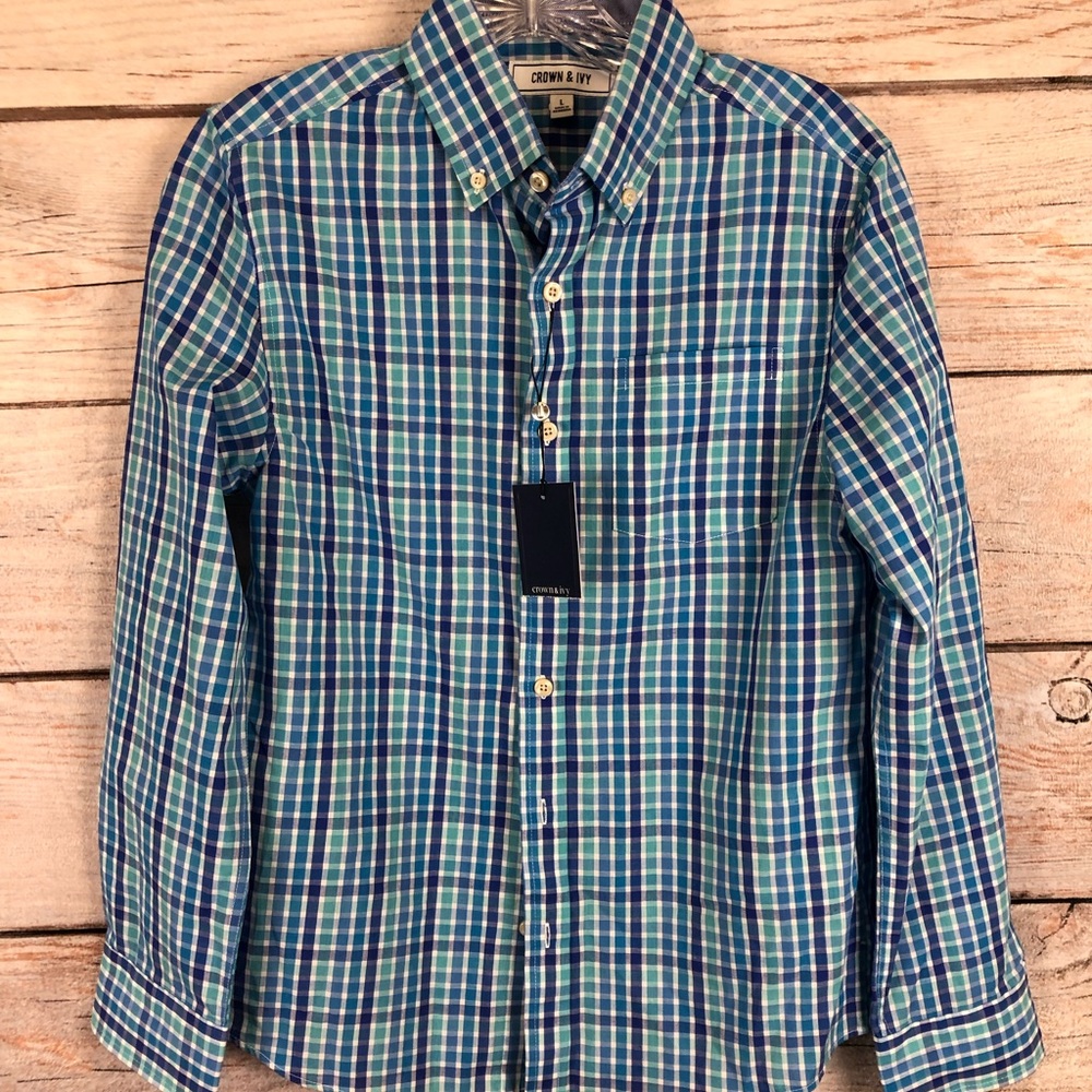 Men’s Brand New Crown & Ivy Blue Plaid Shirt